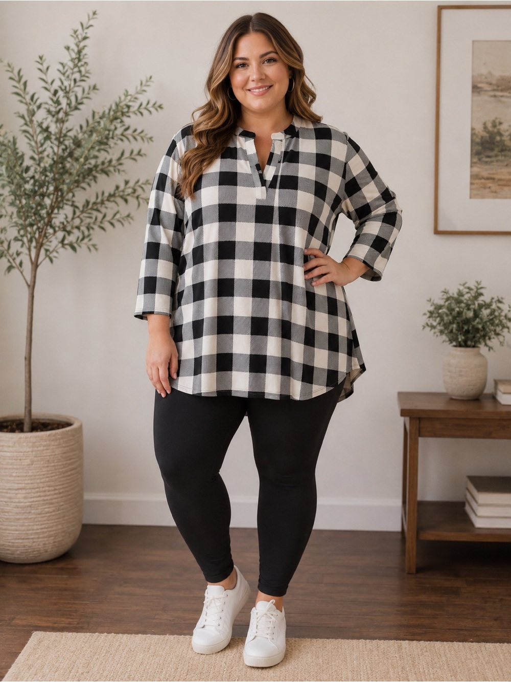 Sew In Love Black Ivory Buffalo Plaid Tunic Top 
Size Plus Size 3x